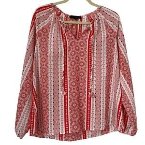 Sanctuary Red and White Patterned Boho Peasant Blouse